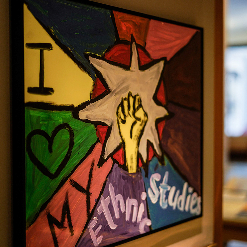 Elements of the Third World Liberation Front exhibit are photographed at the Brown Gallery in the Doe Library on March 15, 2019. 