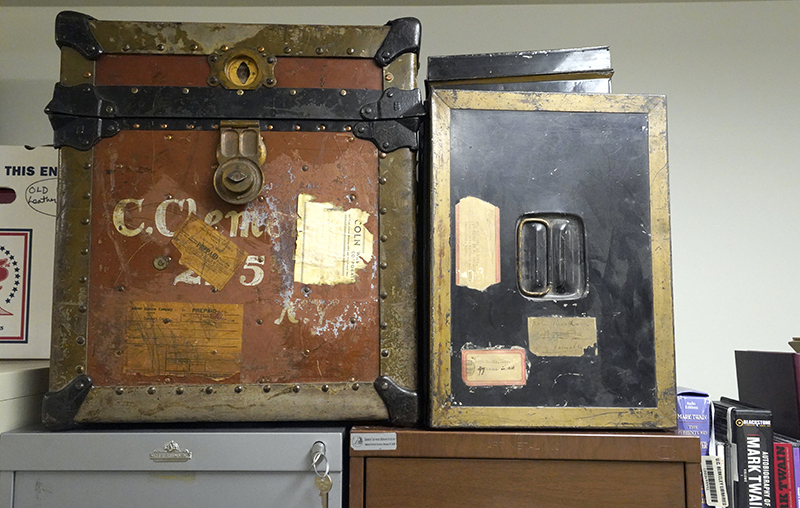 Trunks belonging to the Clemens family are among the memorabilia stored at the offices of the Mark Twain Papers & Project.
